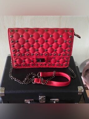 EUC Red Quilted Studded Crossbody